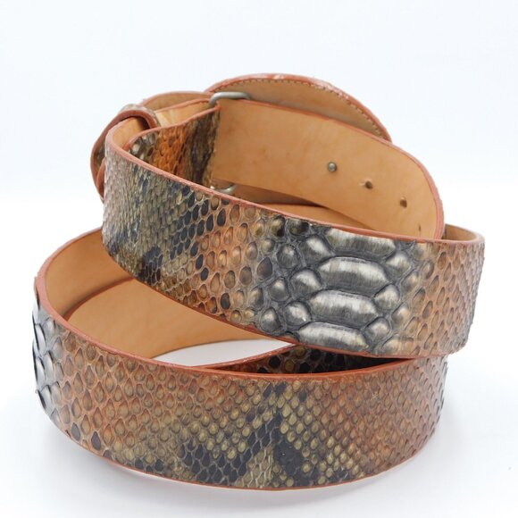Los Altos Python Skin Cowboy Belt | Rustic Cognac |Oval Python Buckle | EUC | 46 - Picture 3 of 11